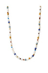Beaded necklace with multicolor beads on a white background