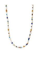 Beaded necklace with multicolor beads on a white background