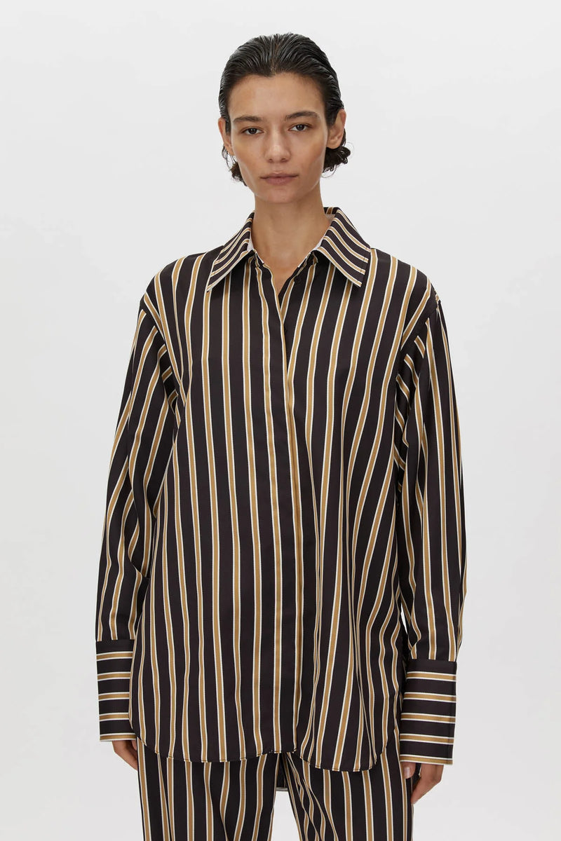 Novella Shirt Black and Bronze Stripe