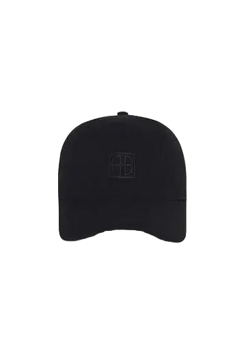 Black cap with a logo on a white background