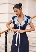 Delray Embroidered Linen Viscose Dress in Lapis