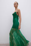 Elle Silk Lace Cowl Maxi Dress Emerald Green