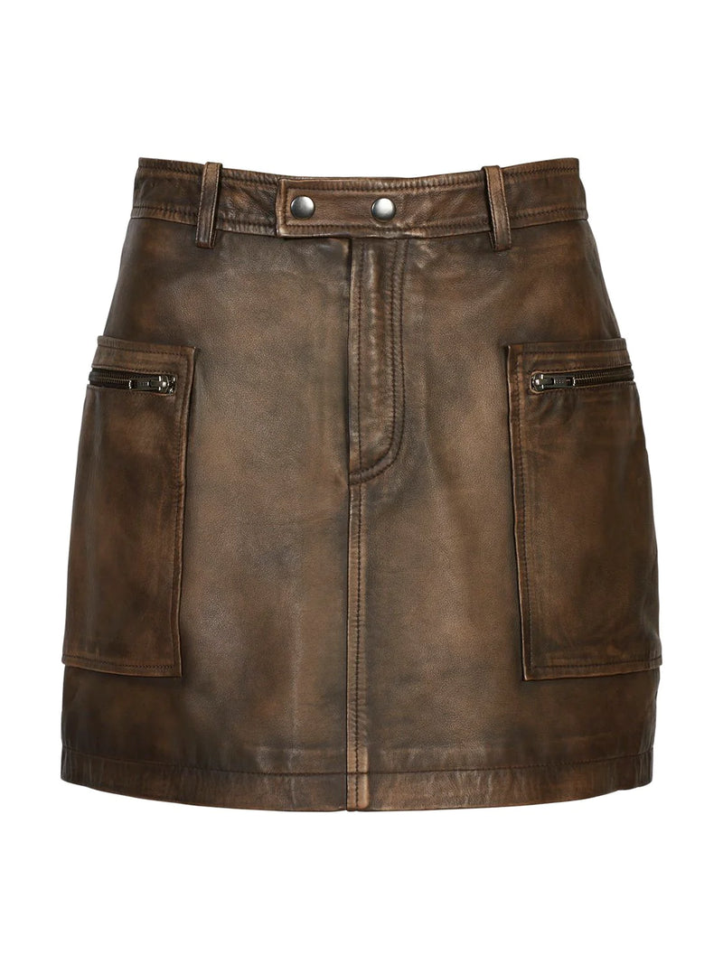 Lennie Leather Mini Skirt Worn Brown