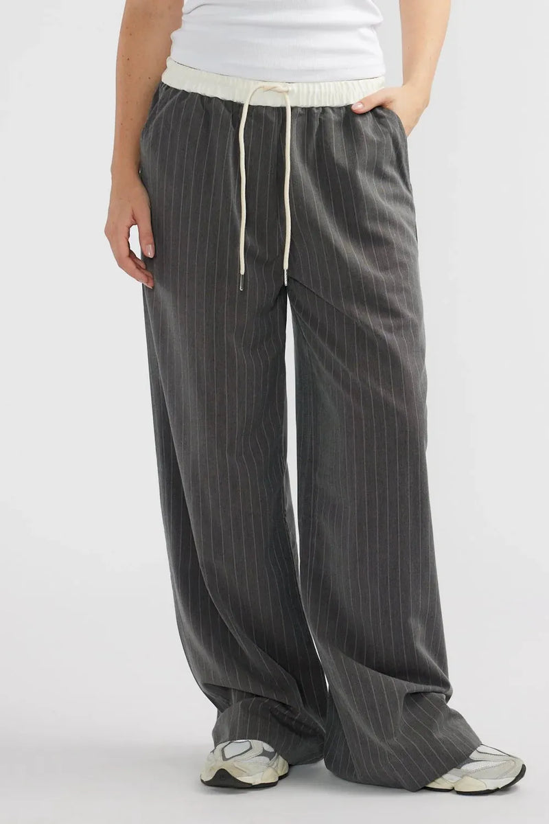 Milla Relaxed Trouser Charcoal Pinstripe