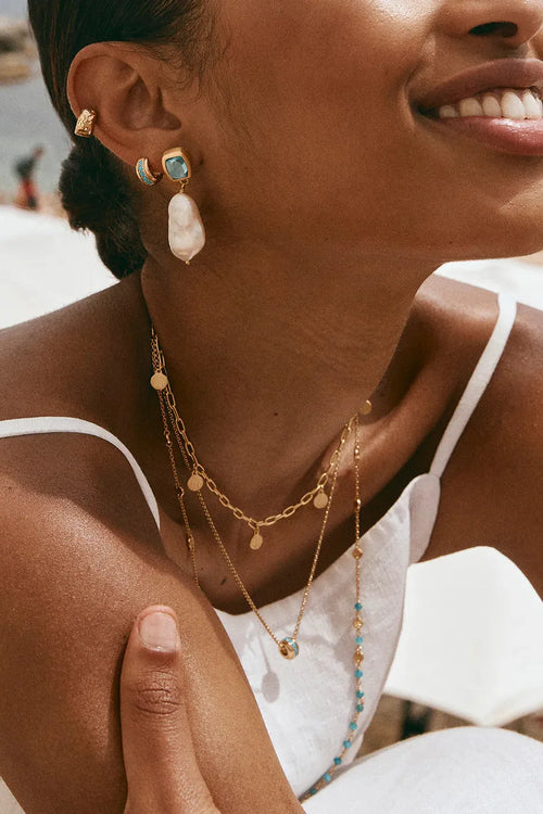 Blue Topaz Keshi Drops Gold