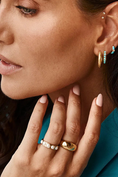 Blue Opal Crystal Midi Hoops Gold