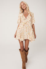 Fleur Flutter Sleeve Mini Dress Macaroon