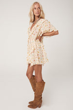 Fleur Flutter Sleeve Mini Dress Macaroon