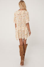 Fleur Flutter Sleeve Mini Dress Macaroon