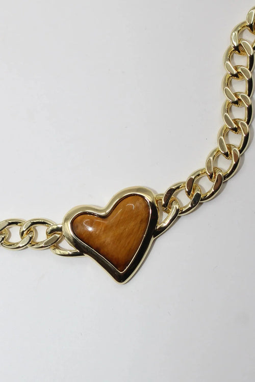 Whitney Heart Choker Tiger's Eye 18K Gold Plating