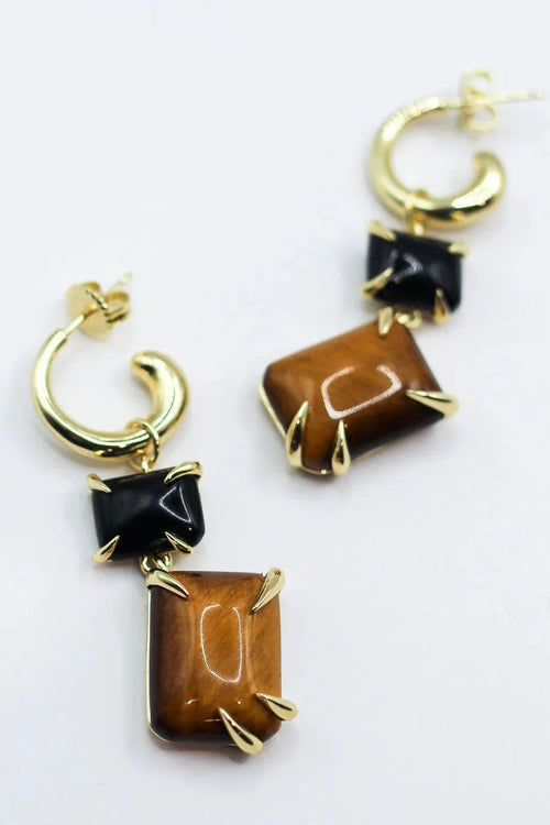 Double Drop Claw Earrings 18K Gold Plating