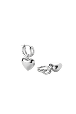Puffy Heart Huggie Earrings Silver