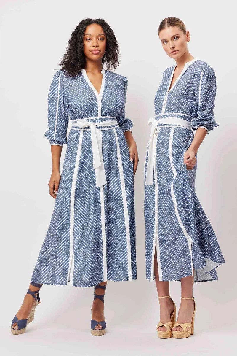 Coba Linen Viscose Midi Dress in Del Mar Stripe