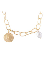 Ancient Coin Pearl Link Necklace
