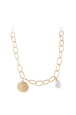 Ancient Coin Pearl Link Necklace