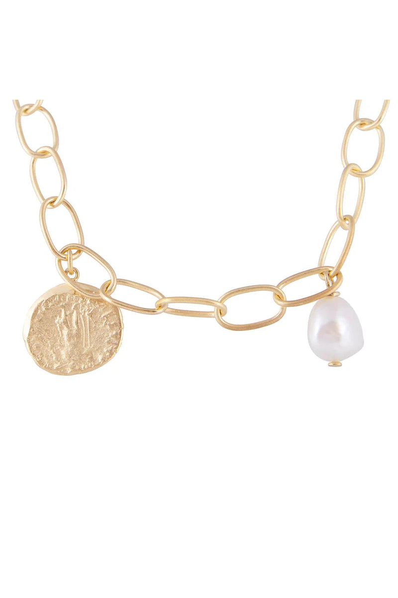 Ancient Coin Pearl Link Necklace