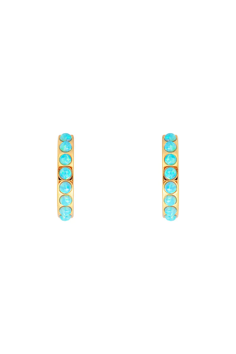 Blue Opal Crystal Midi Hoops Gold