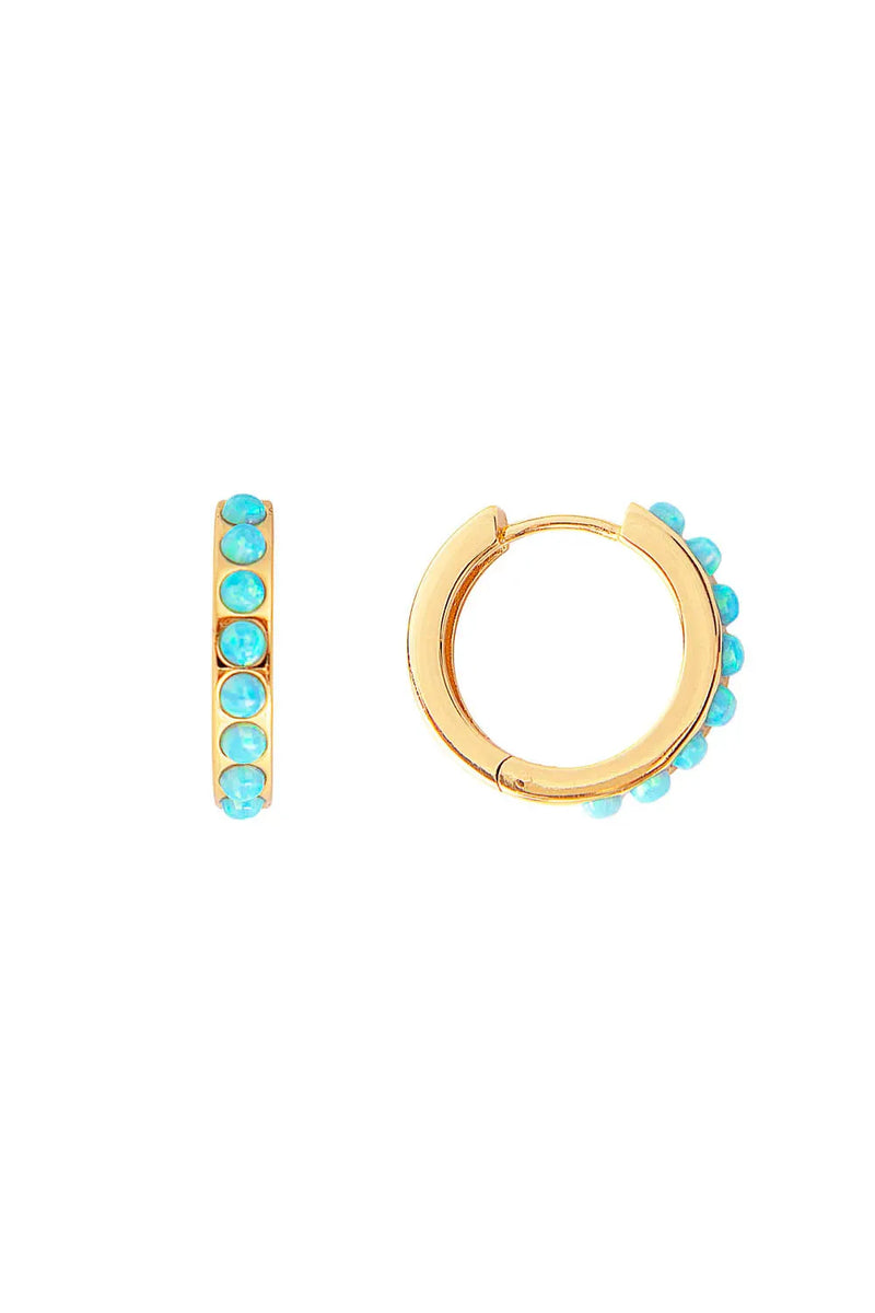 Blue Opal Crystal Midi Hoops Gold