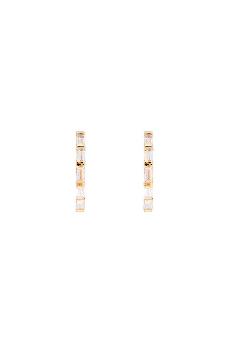 Crystal Baguette Midi Hoops Gold