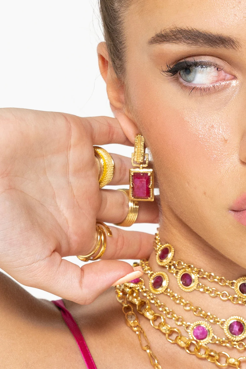 Alexandra Earrings Ruby Quartz Gold