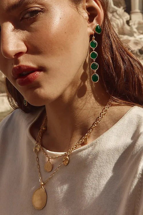 Green Agate Splice Drops Gold