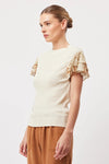 Rio Cotton Linen Ruffle Sleeve Knit Top in Bone