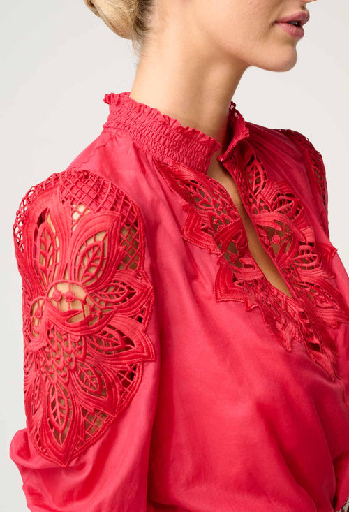 Oleander Cotton Silk Blouse in Ruby