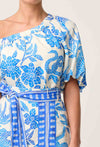 Juno Viscose One Shoulder Top in Azure Mosaic