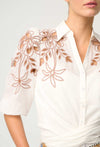 Callisto Cotton Embroidered Shirt in Ivory-Dune