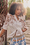 Callisto Cotton Embroidered Shirt in Ivory-Dune