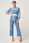 Astra Embroidered Tencel 3/4 Sleeve Blouse in Blue Ash