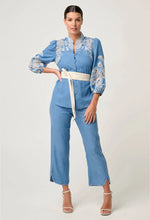 Astra Embroidered Tencel 3/4 Sleeve Blouse in Blue Ash