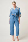 Astra Embroidered Tencel 3/4 Sleeve Blouse in Blue Ash
