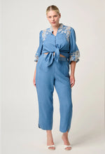 Astra Embroidered Tencel 3/4 Sleeve Blouse in Blue Ash