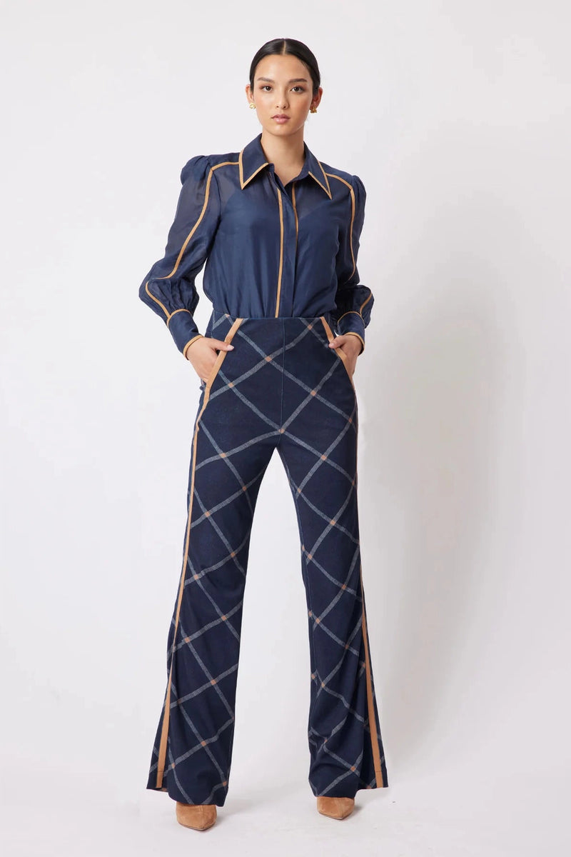 Getty Ponte Pants in Navy Check