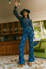 Getty Ponte Pants in Navy Check