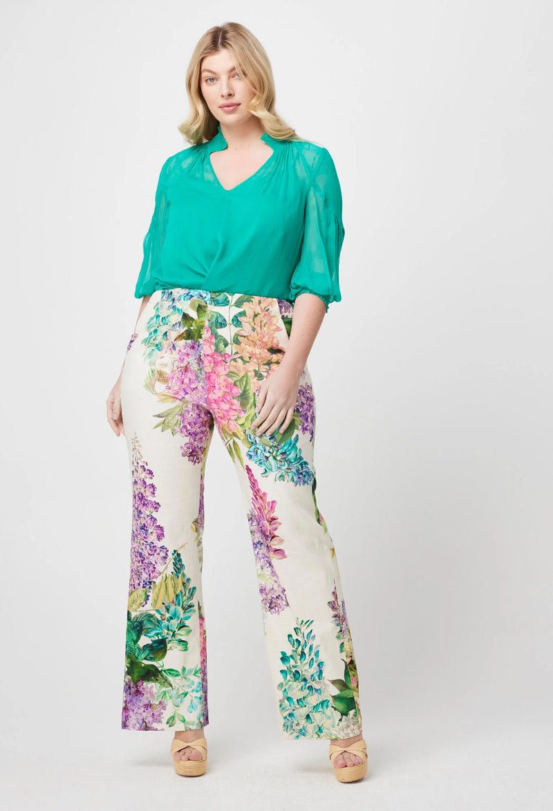 Bahia Stretch Linen Rayon Pant in Wisteria Alba