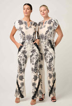 Leandro Contrast Lace Linen Viscose Stretch Pant in Imperial Stone