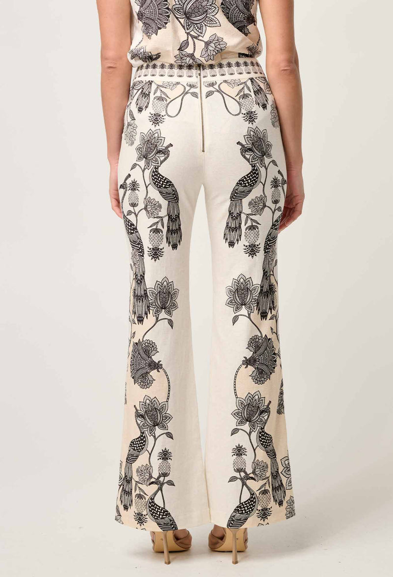 Leandro Contrast Lace Linen Viscose Stretch Pant in Imperial Stone