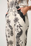 Leandro Contrast Lace Linen Viscose Stretch Pant in Imperial Stone