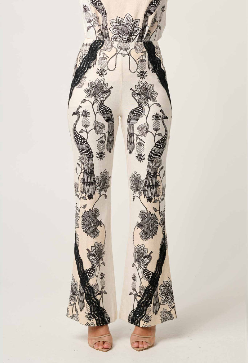 Leandro Contrast Lace Linen Viscose Stretch Pant in Imperial Stone