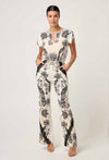 Leandro Contrast Lace Linen Viscose Stretch Pant in Imperial Stone