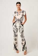 Leandro Contrast Lace Linen Viscose Stretch Pant in Imperial Stone