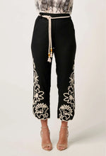 Helm Embroidered Linen Viscose Pant in Black