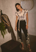 Helm Embroidered Linen Viscose Pant in Black
