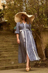 Coba Linen Viscose Midi Dress in Del Mar Stripe