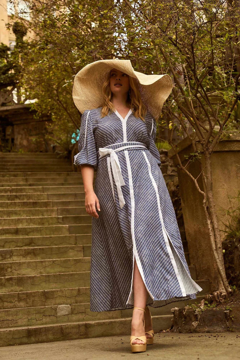 Coba Linen Viscose Midi Dress in Del Mar Stripe