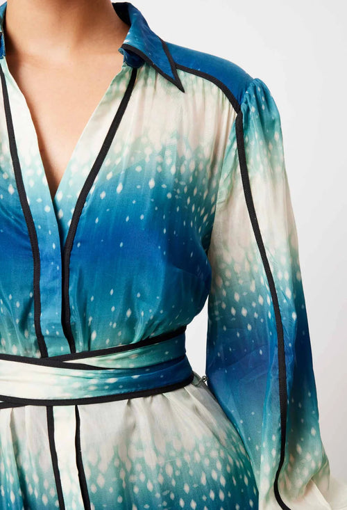 Altair Cotton Silk Shirt Dress in Galaxy Print