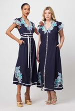 Delray Embroidered Linen Viscose Dress in Lapis