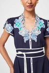 Delray Embroidered Linen Viscose Dress in Lapis